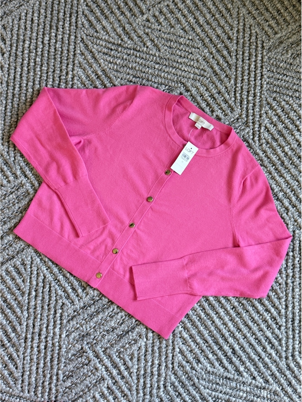 LOFT Pink Medium Knit Button-Up Cardigan Sweater